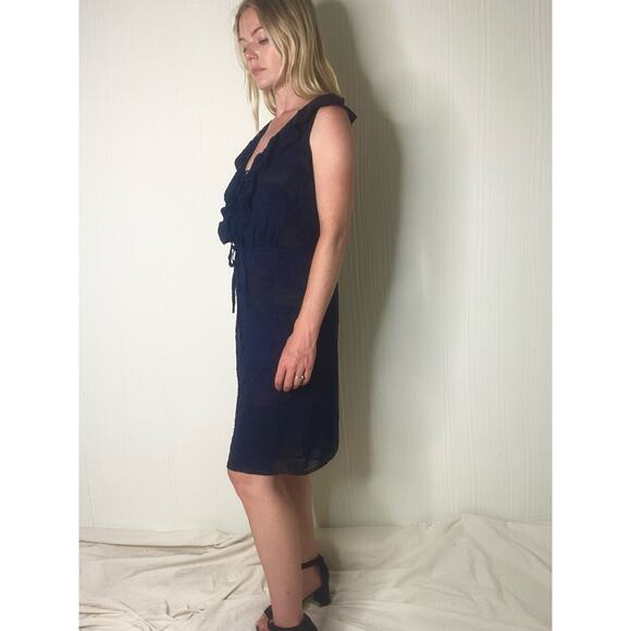 TORY BURCH Navy Sheer Floral Silk Ruffle Sleeveless Dress US 2 - Picture 5 of 14